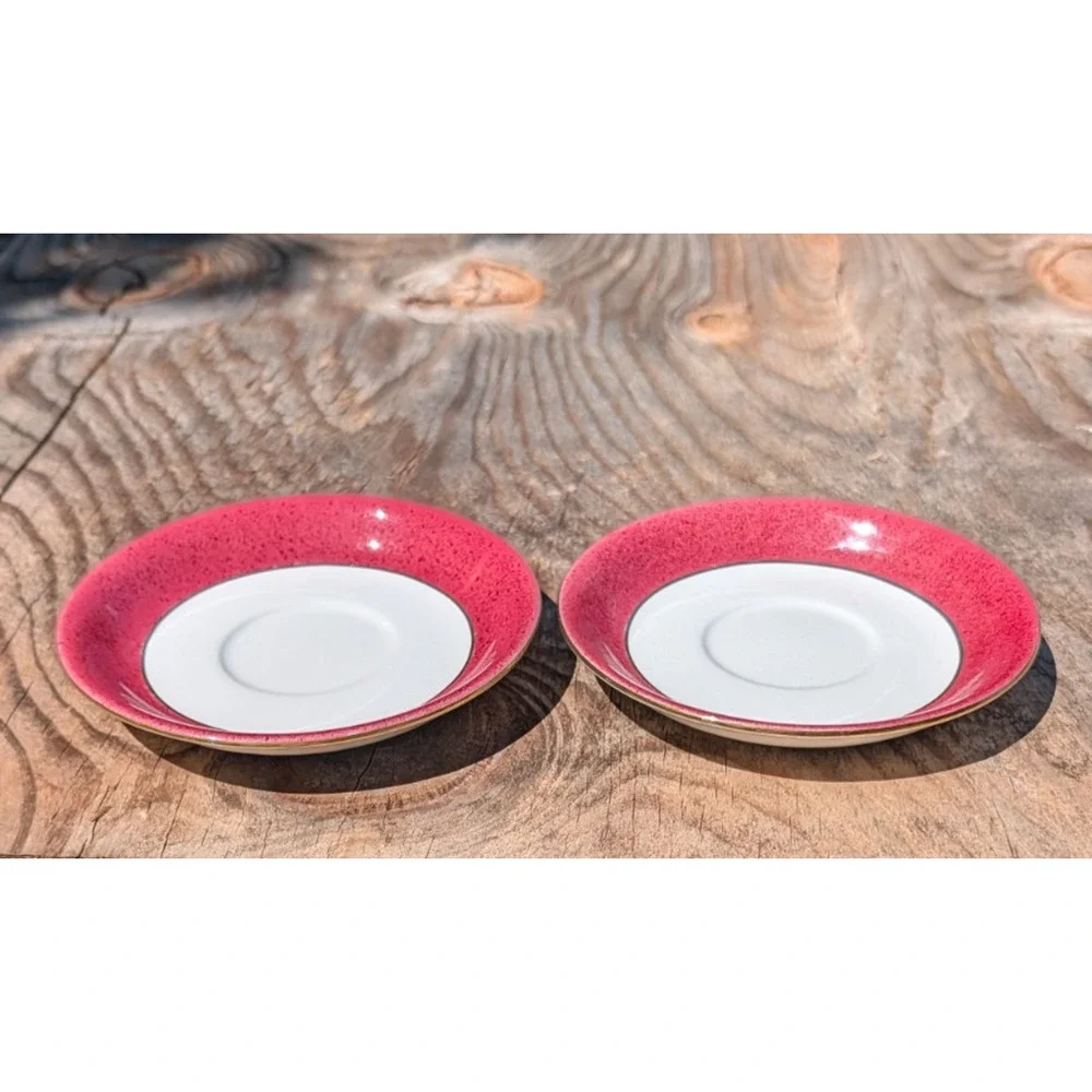 Nikko Riviera Red Saucers Ironstone Japan Gold Trim Set of 2